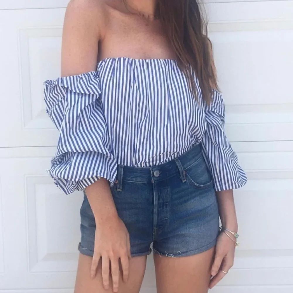 Bardot off shoulder striped blouse size medium